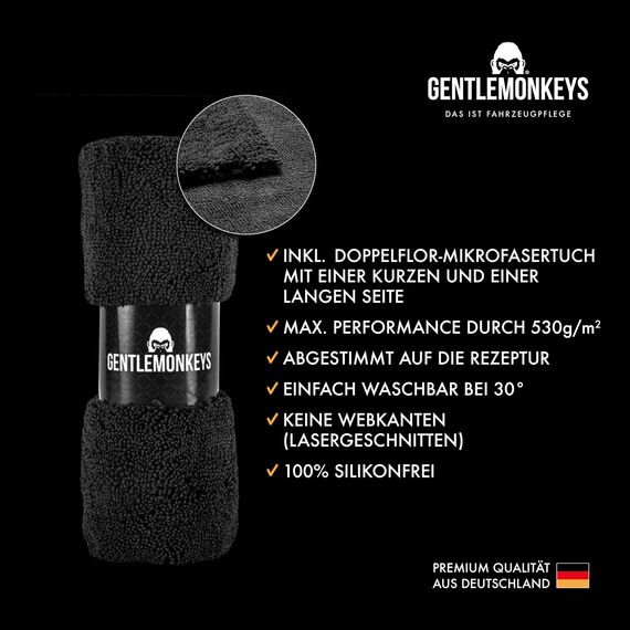 GENTLEMONKEYS Lederreiniger Set (500ml Leder Reiniger + Microfasertuch + 500ml Nachfüllflasche) • Lederpflege Set für Glattlederoberflächen • Extrem materialverträglich und biologisch abbaubar