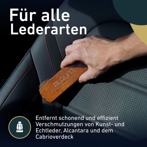 Aurum-Performance® Lederbürste Auto für vielfältige Lederoberflächen - Weiche Leder Bürste mit Naturborsten - Cabrio Verdeck Textilbürste, Polsterbürste