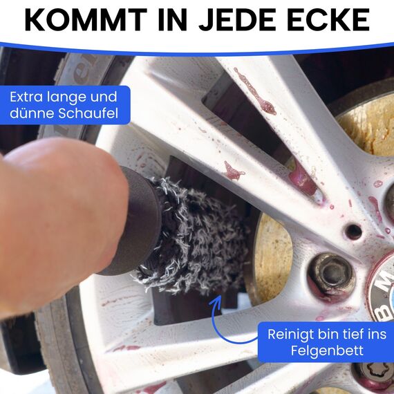 Ivality® Mikrofaser Felgenbürste extra dünn + Felgenreiniger - Für eine schonende Reinigung bis tief ins Felgenbett, Microfaser Felgenbürste Alufelgen Felgen Bürste Auto-Felgenreiniger Alufelgen