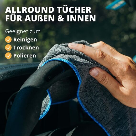 LICARGO Innenraum Set + Waschhandschuh - 1x Zottel-Waschhandschuh Auto - 1x ph-neutraler Innenraumreiniger (500ml) - 6X Lackschonende Mikrofasertücher mit 380 GSM - schonendes Innenraum Set