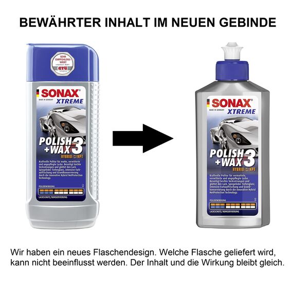SONAX XTREME Polish+Wax 3 (250 ml) kraftvolle Politur für matte, verwitterte und ungepflegte Lacke | Art-Nr. 02021000