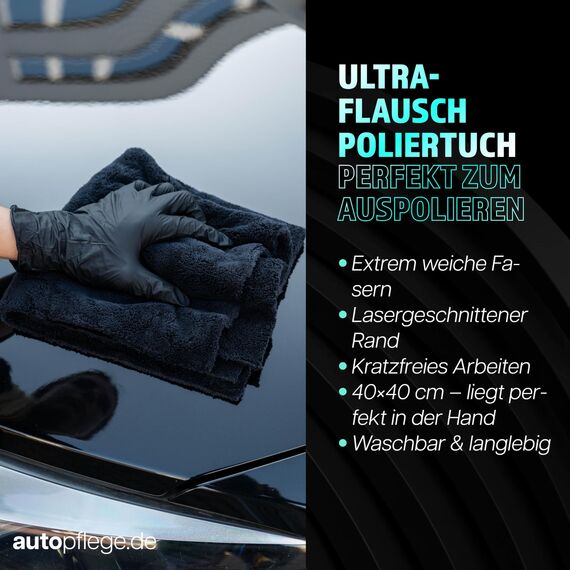 Auto Politur Set | Sonax Polish & Wax Color Schwarz 250ml Autopolitur + Polierschwamm + Poliertuch | Polierpaste für dunkle Metalliclacke zur Entfernung kleiner Kratzer | Polierset