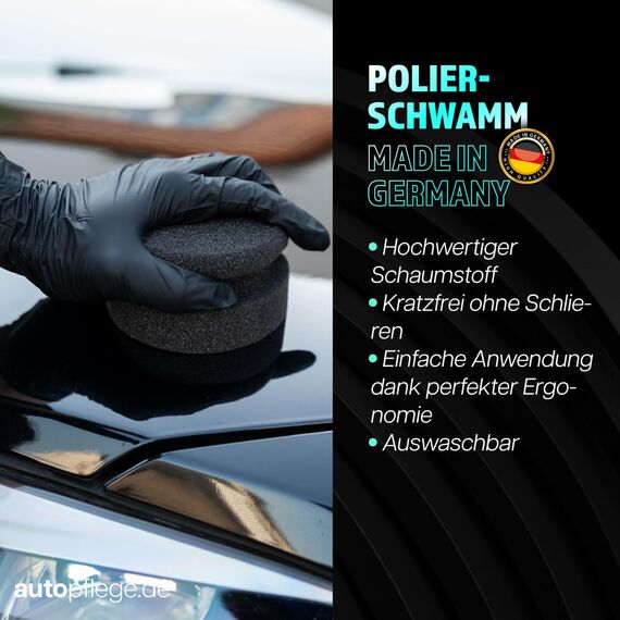 Auto Politur Set | Sonax Polish & Wax Color Schwarz 250ml Autopolitur + Polierschwamm + Poliertuch | Polierpaste für dunkle Metalliclacke zur Entfernung kleiner Kratzer | Polierset