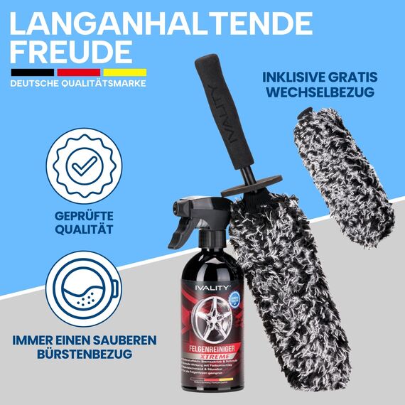 Ivality® Ultra dünne Mikrofaser Felgenbürste Standard & Felgenreiniger – Für eine effektive & schonende Felgenreinigung - Auto Felgenreiniger – Microfaser Felgenbürste – Alufelgen Reiniger