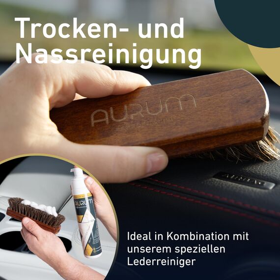 Aurum-Performance® Lederbürste Auto für vielfältige Lederoberflächen - Weiche Leder Bürste mit Naturborsten - Cabrio Verdeck Textilbürste, Polsterbürste