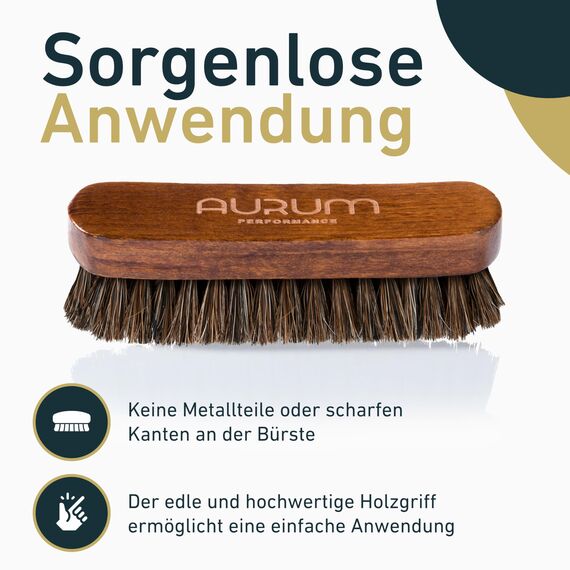Aurum-Performance® Lederbürste Auto für vielfältige Lederoberflächen - Weiche Leder Bürste mit Naturborsten - Cabrio Verdeck Textilbürste, Polsterbürste