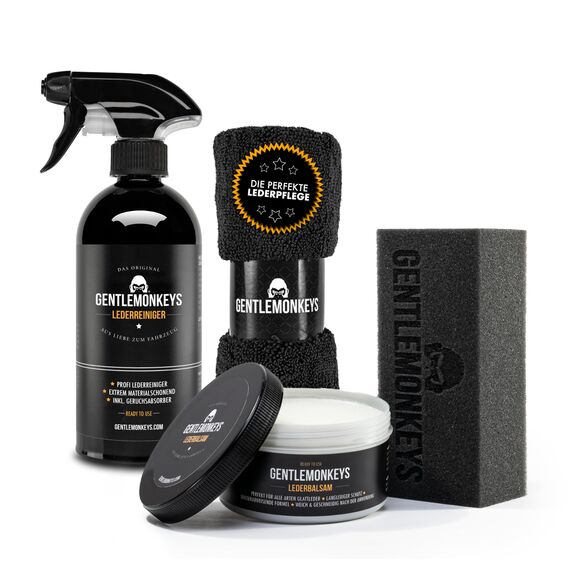 GENTLEMONKEYS Lederpflege Set • Lederreiniger, Lederbalsam & Poliertuch • Für Glattleder, Autositze, Schuhe, Sofa, etc. • Profi Lederreiniger Set mit Lederpflege • Premium Leder Pflegeset