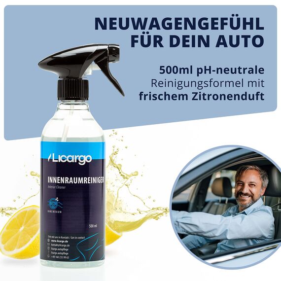 LICARGO Innenraum Reinigungs Set - 2X Detailing Pinsel Weich & 2X Detailing Pinsel Hart & 1x Innenraumreiniger (500ml) - porentiefe & effektive Auto Reinigung