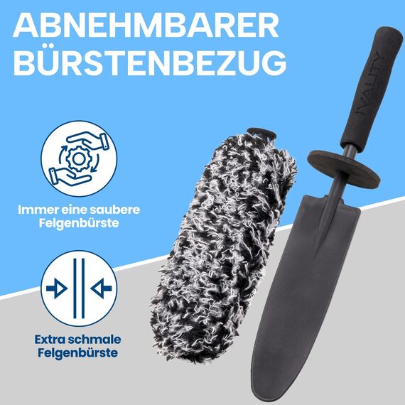 Ivality® Mikrofaser Felgenbürste extra dünn + Felgenreiniger - Für eine schonende Reinigung bis tief ins Felgenbett, Microfaser Felgenbürste Alufelgen Felgen Bürste Auto-Felgenreiniger Alufelgen