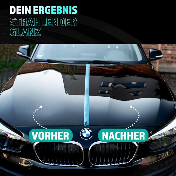 Auto Politur Set | Sonax Polish & Wax Color Schwarz 250ml Autopolitur + Polierschwamm + Poliertuch | Polierpaste für dunkle Metalliclacke zur Entfernung kleiner Kratzer | Polierset