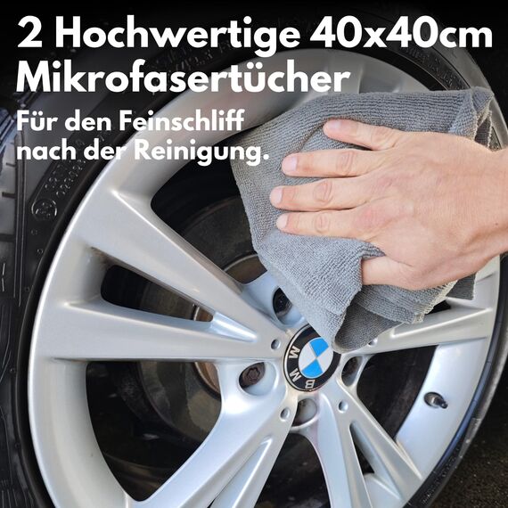 Ivality® Premium Felgenreiniger Set - Mit Wirkindikator & schonend - Felgen Reiniger Auto, Rim Cleaner, Alufelgen Reiniger, Wheel Cleaner, Alu Felgen Reinigung, Detailing Pinsel + 2 Mikrofasertücher