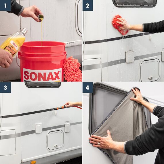 SONAX CARAVAN Shampoo (1 Liter) Reinigungskonzentrat mit Wachsanteilen, für alle Oberflächen an Caravan/Bus/Wohnmobil/Wohnwagen | Art-Nr. 07133000