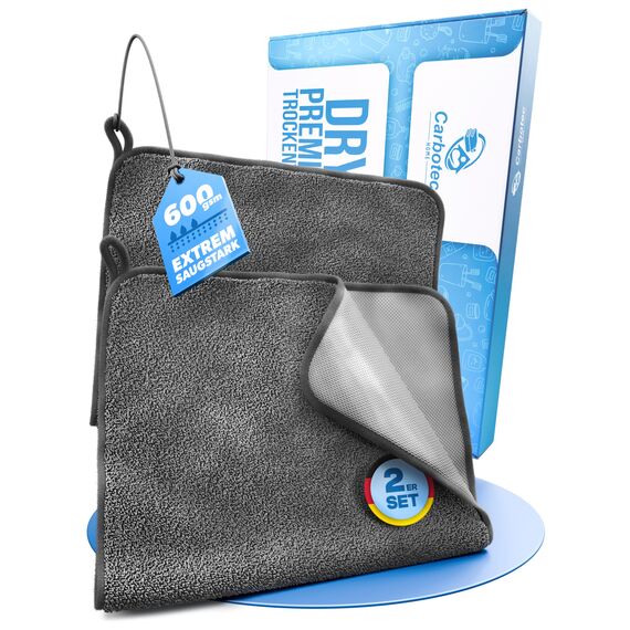 CARBOTEC® Mikrofasertücher 2er-Set – Trockentuch Dusche & Bad, streifenfreies Mikrofaser Handtuch für Duschkabine, Glas & Armaturen – Auto Trockentuch, Fensterputztuch & Poliertuch, Fast Dry