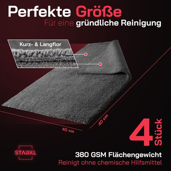 STARKL® 4X Mikrofasertücher Auto zur Innenraumpflege - ultraweiche Reinigungstücher in 40x40cm - Cockpit Tücher zur Autoreinigung - Profi Microfasertücher - Microfasertuch Autopflege in 380GSM
