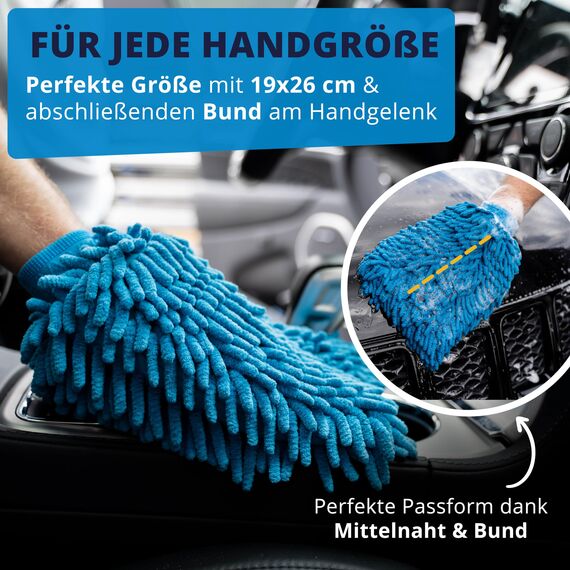 LICARGO Innenraum Set + Waschhandschuh - 1x Zottel-Waschhandschuh Auto - 1x ph-neutraler Innenraumreiniger (500ml) - 6X Lackschonende Mikrofasertücher mit 380 GSM - schonendes Innenraum Set