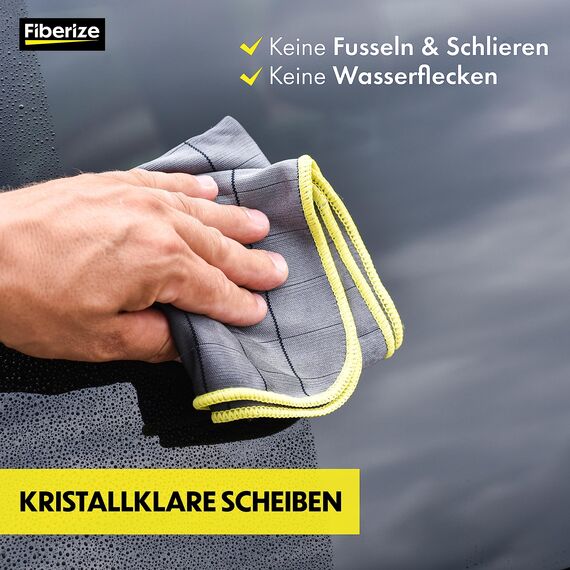 Fiberize® Carbontücher (2er Set) - Fenstertücher für glasklare Autoscheiben ohne Streifen & Schlieren - fusselfreie Carbon Mikrofasertücher Auto Glastuch & Fensterputztücher - 350GSM, 50x40cm