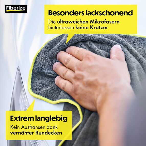 Fiberize® Mikrofasertücher Auto (6er Set) - flauschig weich & extrem saugstark - fusselfreie & lackschonende Mikrofasertücher Autopflege, Microfasertücher Auto Poliertücher - 380GSM, 40x40cm