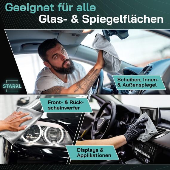STARKL® 4X MIKROFASERTÜCHER für Autoscheiben, Fenster, Spiegel, Displays- Scheibenreinigungstücher Auto - Fenstertuch streifenfrei in 40x40cm - Carbontuch - fusselfreie Microfasertücher in