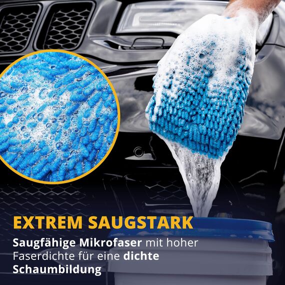 LICARGO® Waschbox Bundle - Zottel-Waschhandschuh Auto & Trockentuch - extrem weiche & saugstarke Mikrofaser - entfernt hartnäckigen Schmutz mühelos - Mikrofaser Auto Waschhandschuh, Autoschwamm Außen