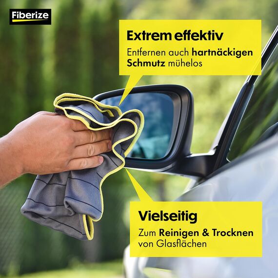 Fiberize® Carbontücher (2er Set) - Fenstertücher für glasklare Autoscheiben ohne Streifen & Schlieren - fusselfreie Carbon Mikrofasertücher Auto Glastuch & Fensterputztücher - 350GSM, 50x40cm