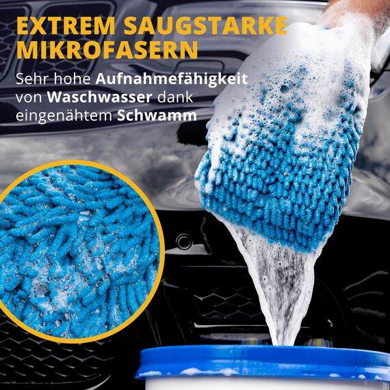 LICARGO Innenraum Set + Waschhandschuh - 1x Zottel-Waschhandschuh Auto - 1x ph-neutraler Innenraumreiniger (500ml) - 6X Lackschonende Mikrofasertücher mit 380 GSM - schonendes Innenraum Set