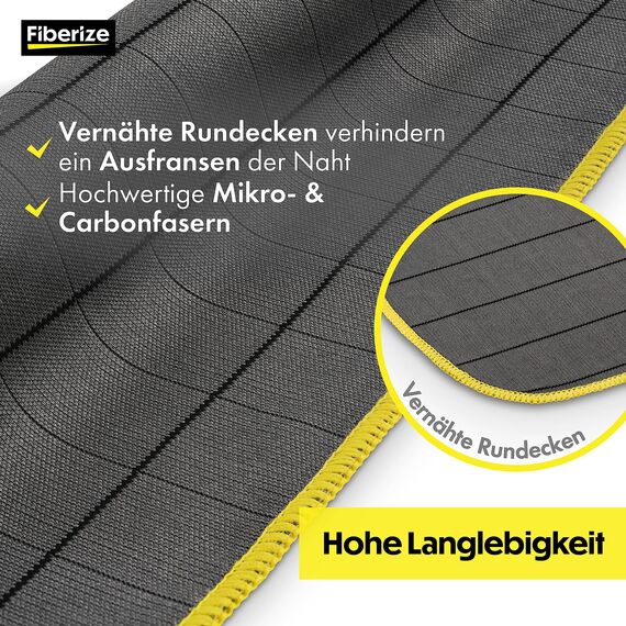 Fiberize® Carbontücher (2er Set) - Fenstertücher für glasklare Autoscheiben ohne Streifen & Schlieren - fusselfreie Carbon Mikrofasertücher Auto Glastuch & Fensterputztücher - 350GSM, 50x40cm