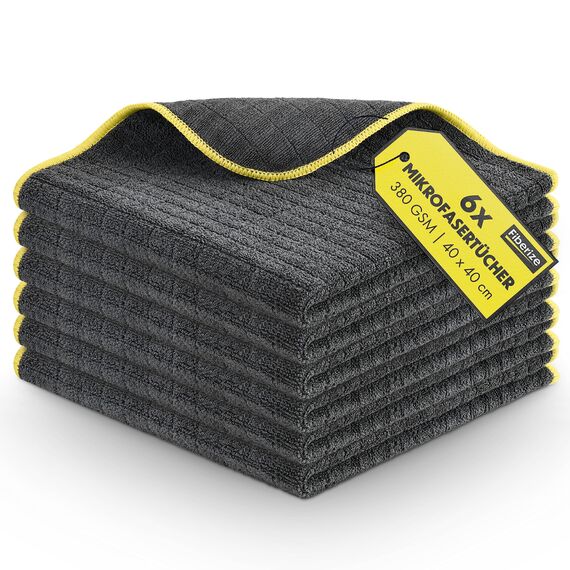 Fiberize® Mikrofasertücher Auto (6er Set) - flauschig weich & extrem saugstark - fusselfreie & lackschonende Mikrofasertücher Autopflege, Microfasertücher Auto Poliertücher - 380GSM, 40x40cm