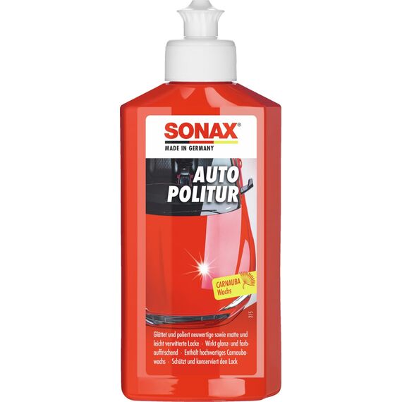 SONAX AutoPolitur (250 ml) für neuwertige, Matte und leicht verwitterte Bunt- und Metallic-Lacke | Art-Nr. 0300100