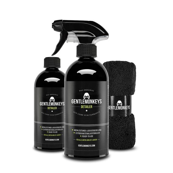 GENTLEMONKEYS Detailer Bundle (500ml Lackversiegelung + Mikrofasertuch + 500ml Refill) • Sprüh-Versiegelung für Glanz & Abperleffekt • Gegen Schmutz, Staub & Wasserflecken • Made in Germany
