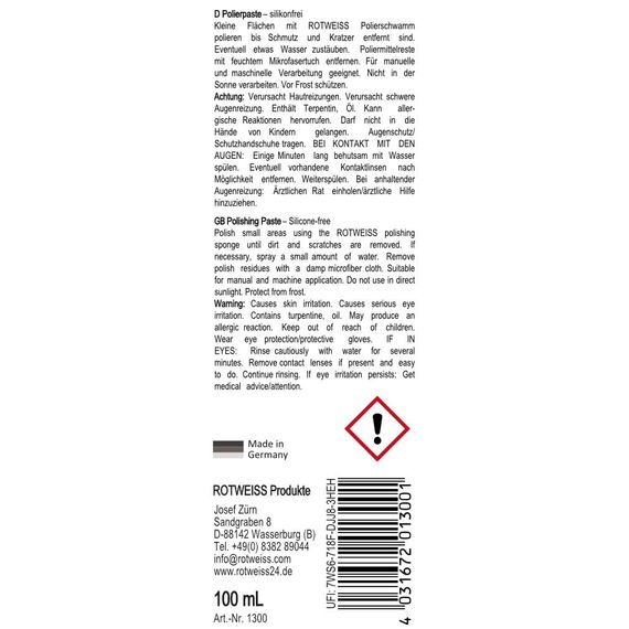 ROTWEISS Polierpaste (100ml) Silikonfrei