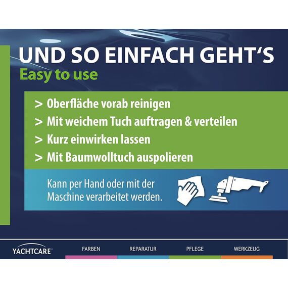 Yachtcare GFK Politur Refinish Premium Gloss | 500 ml | Hochglanz Politur für Boot Caravan Auto Wohnmobil