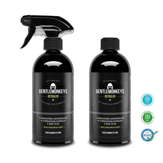 GENTLEMONKEYS Detailer Bundle (500ml Lackversiegelung + Mikrofasertuch + 500ml Refill) • Sprüh-Versiegelung für Glanz & Abperleffekt • Gegen Schmutz, Staub & Wasserflecken • Made in Germany