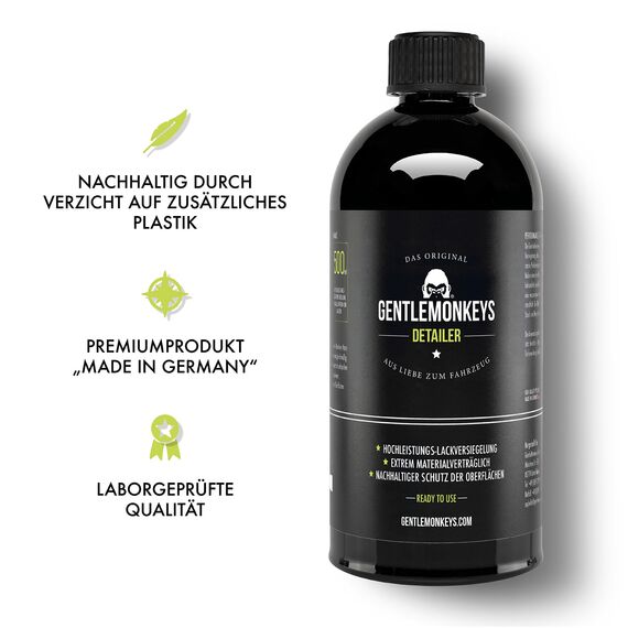 GENTLEMONKEYS Detailer Auto Refill (500ml) • Lackversiegelung Nachfüllflasche • Sprüh-Versiegelung • Sprühversiegelung für Glanz & Schutz • Made in Germany • Für alle Lacke geeignet