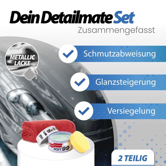 detailmate Wachs Set: Soft99 Pearl & Metallic Soft, Ultra Flauschiges Mikrofaser Poliertuch 550 GSM, 40x40cm, 80% Polyester, 20% Polyamide