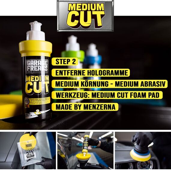 Garage Freaks - Auto-Politur-Komplettsatz: Heavy Cut Schleifpolitur + Medium Cut Hologrammentferner + Finish Hochglanzpolitur 250ml