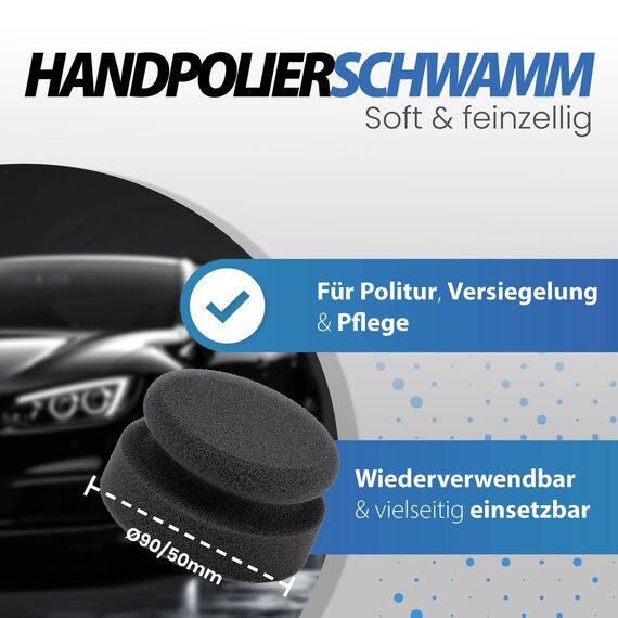 detailmate Handpolitur Auto Set - Menzerna Medium Cut Politur One-Step-Polish 3 in 1, 250ml + Made in Germany Polierschwamm + ultraflausch Mikrofaser Poliertuch 550GSM + 1 Schutzhandschuh