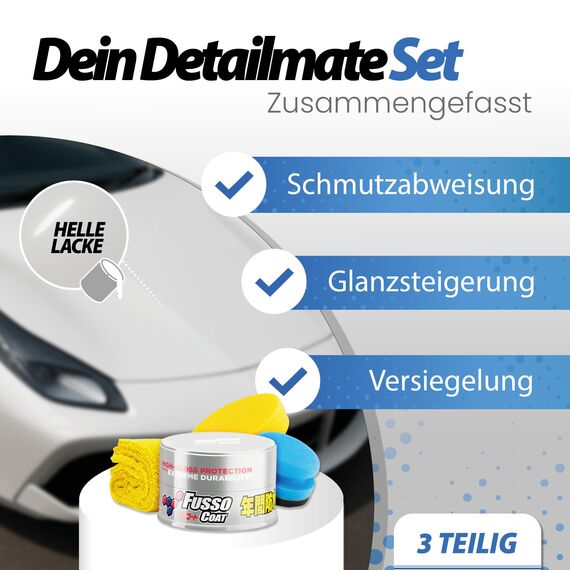 Detailmate Soft99 New Fusso Coat 12 Months Wax Light Hartwachs Autowachs, Lackversiegelung, 200 gr für helle Lacke + langfloriges Mikrofaser Poliertuch + 2 Nitril-Schutzhandschuhe