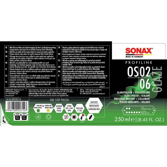 SONAX PROFILINE OS 02-06 (250 ml) als All-in-one-Politur mit Schnellversiegelung für Hand- & Maschinenanwendung, Art-Nr. 02471410