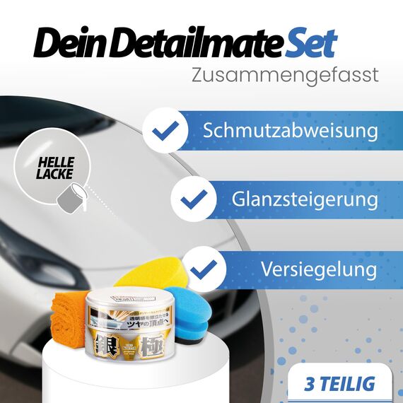 Detailmate Wachs Set: Soft99 Extreme Gloss Wax The Kiwami Light, Carnauba Autowachs Lackversiegelung mit Schwamm, 200g, orange baby Poliertuch ultra flauschiges Mikrofaser Poliertuch 550 GSM