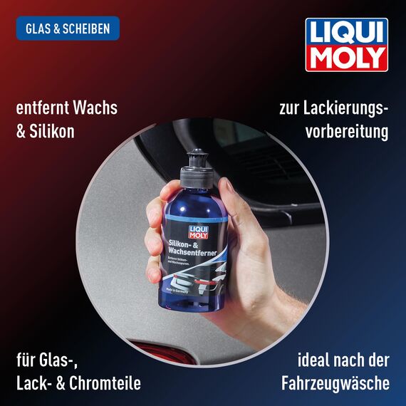 LIQUI MOLY Silikon- & Wachsentferner, Art.-Nr. 1555 I 250 ml reinigender Silikonentferner flüssig für Glas-, Lack- & Chromteile I Schlierenfreie Sicht und mehr Sicherheit I Silikonreiniger