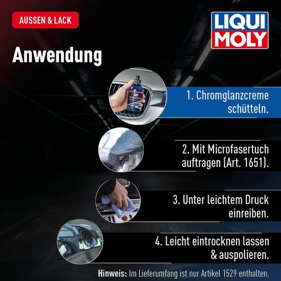 LIQUI MOLY Lackpflege Chromglanzcreme, Art.-Nr.1529 I 250 ml Chrompolitur Auto zur Reinigung & Chrompflege I Entfernt Blindstellen & Rost an Chromteilen I Langzeit-Korrosionsschutz & Glanz