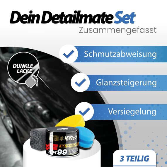 Soft99 Auto Versiegelung Set für dunkle Lacke - Dark & Black Wax Auto Hartwachs, für schwarze/dunkle Autolacke 300 g + Handpolierschwamm Applikator + Mikrofaser Poliertuch 550GSM 40x40cm