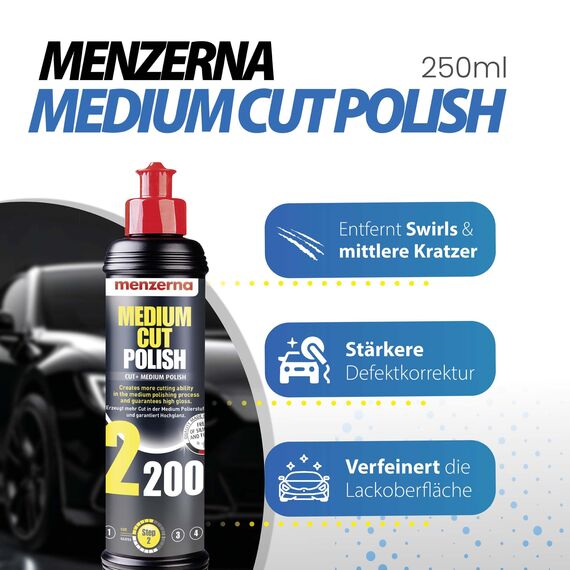 Menzerna Auto Polituren Set: Menzerna Heavy Cut Compound 1000 + Medium Cut Compound 2200 + Super Finish 3500 + Power Lock Ultra Protection Sachet + 4x Mikrofasertuch 40x40cm