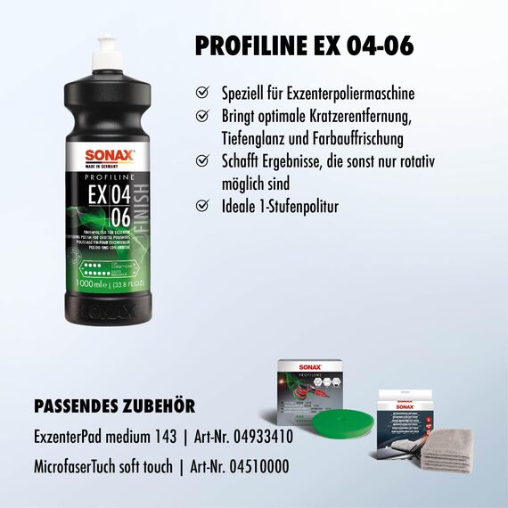 SONAX PROFILINE EX 04-06 (1 Liter) bringt optimale Kratzerentfernung, beeindruckenden Tiefenglanz und nie dagewesene Farbauffrischung | Art-Nr. 02423000