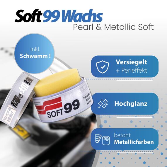 detailmate Wachs Set: Soft99 Pearl & Metallic Soft, Ultra Flauschiges Mikrofaser Poliertuch 550 GSM, 40x40cm, 80% Polyester, 20% Polyamide
