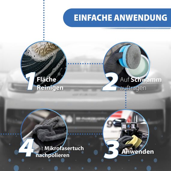 detailmate Soft99 Auto Versiegelung Wachs Set für dunkle Lacke - The King of Gloss Dark Weichwachs, Autowachs wasserabweisend, 300gr + Handpolierschwamm Applikator + Mikrofaser Poliertuch