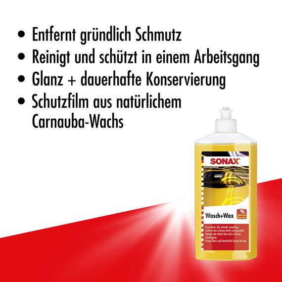 SONAX Wasch & Wax (500 ml) gründliche Schmutzentfernung und dauerhafter Schutzfilm aus natürlichem Carnauba-Wachs | Art-Nr. 03132000