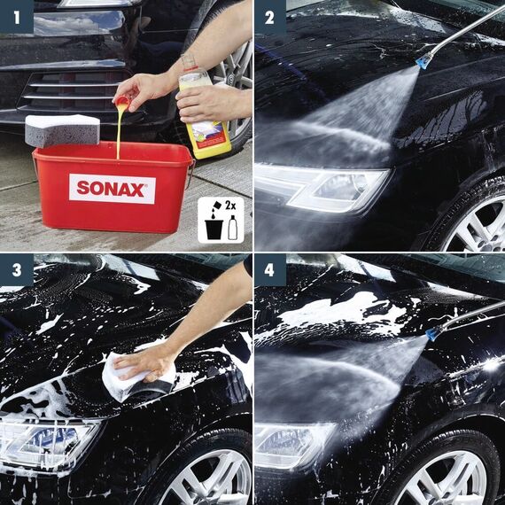 SONAX Wasch+Wax (1 Liter) gründliche Schmutzentfernung und dauerhafter Schutzfilm aus natürlichem Carnauba-Wachs | Art-Nr. 03133410