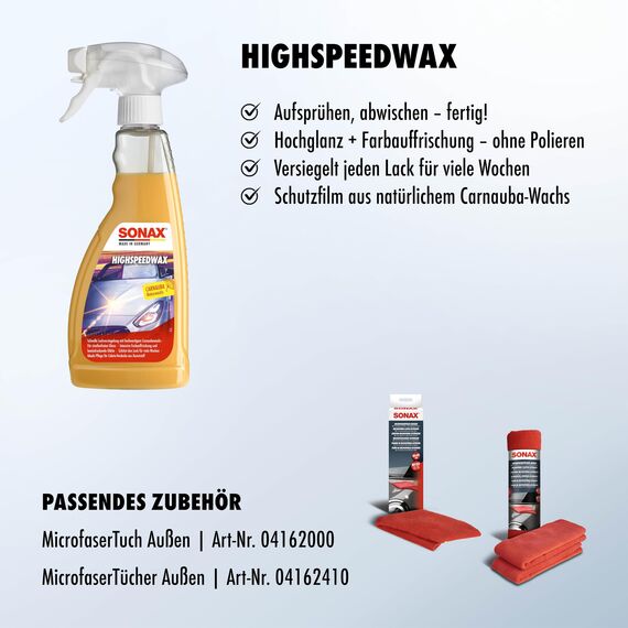 SONAX HighSpeedWax (500 ml) blitzschnelle, hochwirksame Reinigungs- und Konservierungsemulsion für jeden Lacktyp | Art-Nr. 02882000