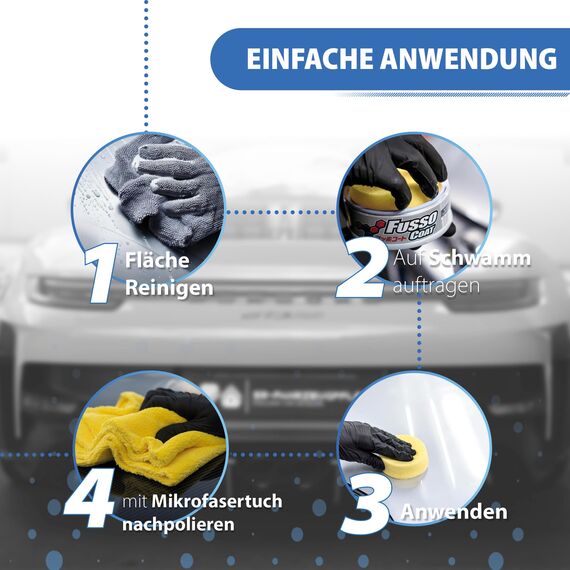 Detailmate Soft99 New Fusso Coat 12 Months Wax Light Hartwachs Autowachs, Lackversiegelung, 200 gr für helle Lacke + langfloriges Mikrofaser Poliertuch + 2 Nitril-Schutzhandschuhe